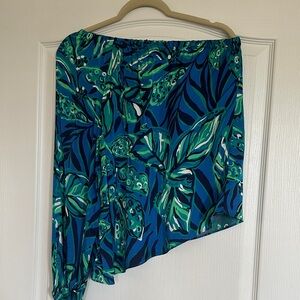 Lilly Pulitzer Blue & Green One-Shoulder Blouse.